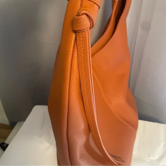 Laggo Hobo Bag Brown Tan Genuine Leather NWOT Pebbled Ruched Strap Bella